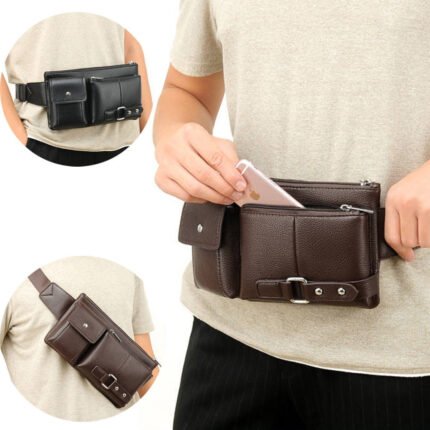 Posture belts-Men's Belt Bag Classic Solid Color PU Leather Waist Bag Outdoor Leisure Travel Fanny Pack Purse