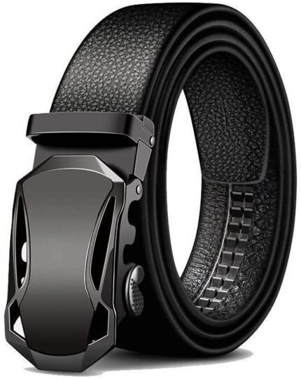 posture belts-Microfiber Leather Ratchet Belt Adjustable Automatic Buckle Black Belts For Men